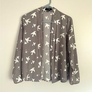 Forever 21 grey bird print jacket/shirt duster
